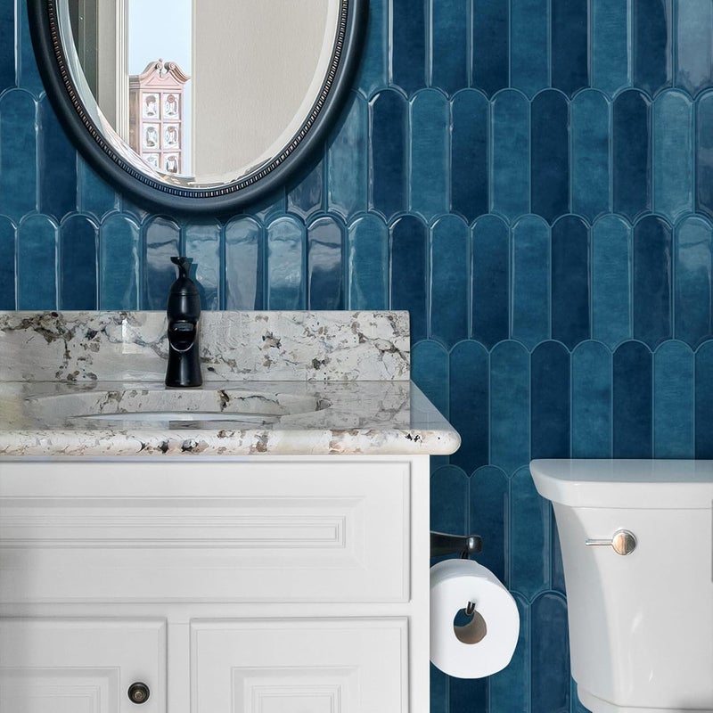 Tiwoos Blue Backsplash Tile Peel and Stick 12"x12" for Kitchen Bathroom Self Adhesive Wall Tiles (10-Sheet,Navy) - Image 2